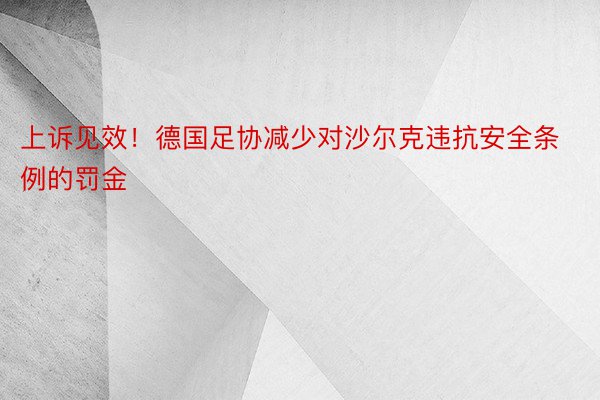 上诉见效！德国足协减少对沙尔克违抗安全条例的罚金