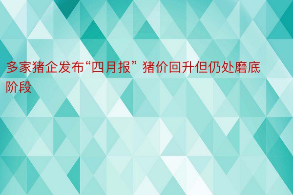 多家猪企发布“四月报” 猪价回升但仍处磨底阶段