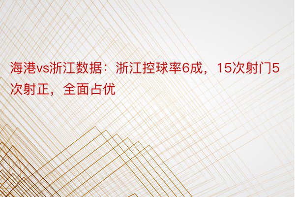 海港vs浙江数据：浙江控球率6成，15次射门5次射正，全面占优