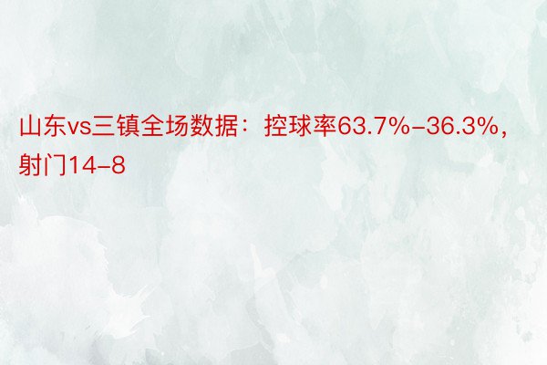 山东vs三镇全场数据：控球率63.7%-36.3%，射门14-8