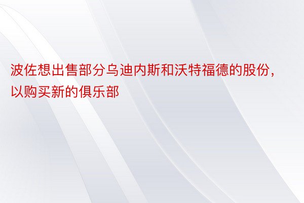 波佐想出售部分乌迪内斯和沃特福德的股份，以购买新的俱乐部