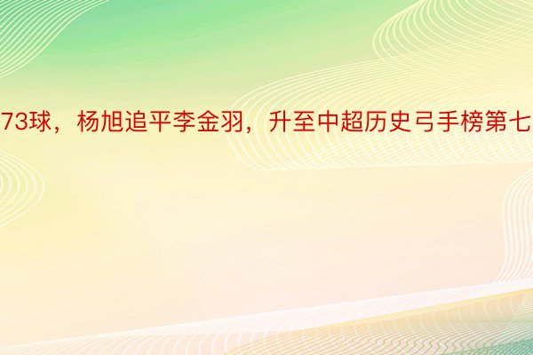 73球，杨旭追平李金羽，升至中超历史弓手榜第七