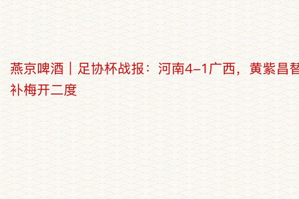 燕京啤酒｜足协杯战报：河南4-1广西，黄紫昌替补梅开二度