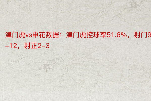 津门虎vs申花数据：津门虎控球率51.6%，射门9-12，射正2-3