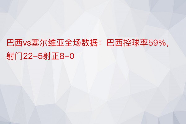 巴西vs塞尔维亚全场数据：巴西控球率59%，射门22-5射正8-0