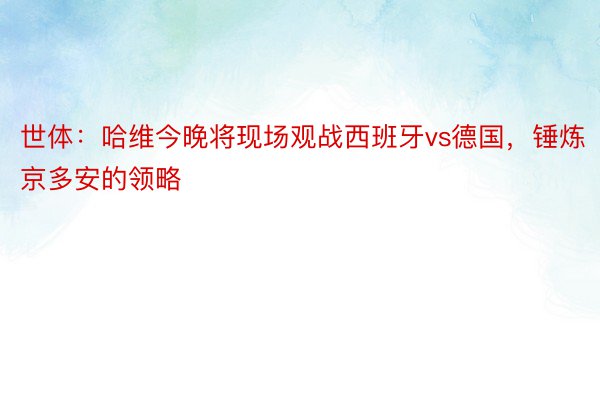 世体：哈维今晚将现场观战西班牙vs德国，锤炼京多安的领略