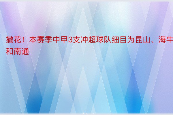 撒花！本赛季中甲3支冲超球队细目为昆山、海牛和南通